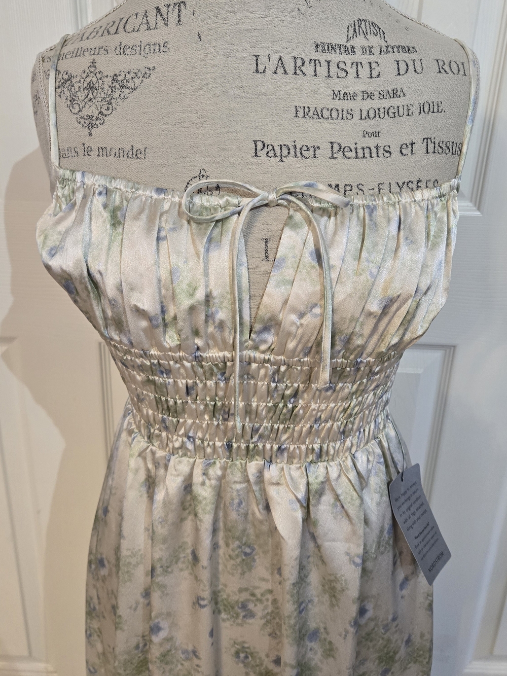 Astr Smocked Floral Maxi Dress in White, Light Blue & Light Green - Picture 2 of 6
